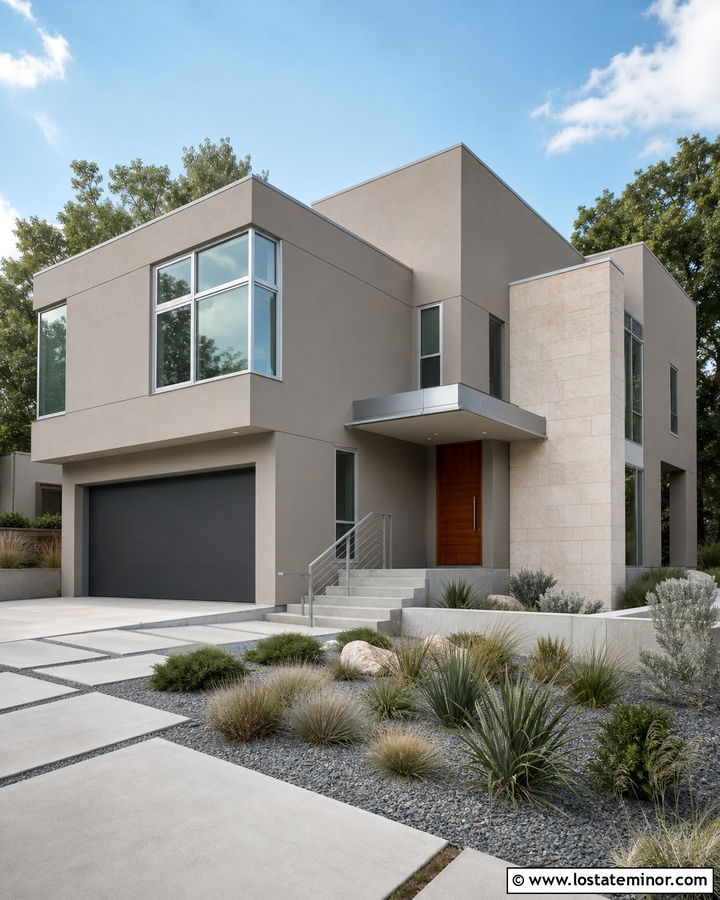 Taupe Modern House With Silver Window Frames - 30 Taupe House Design With Window Frames Ideas
