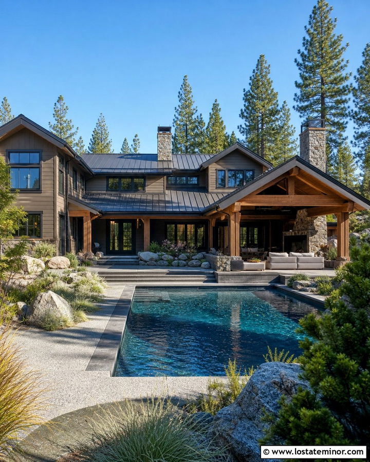Taupe Mountain House With Heated Pool - 30 Taupe House Design With Swimming Pool Ideas