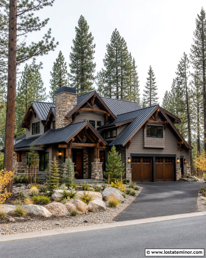 Taupe Mountain House With Stone Gables - 30 Taupe House Design With Gables Ideas