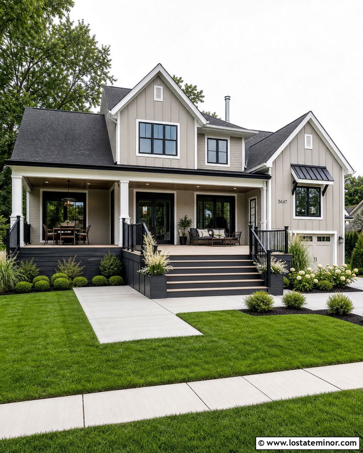 Taupe Of The Morning Contemporary Farmhouse With Two Tone Deck - 30 Beige House Design With Deck Ideas