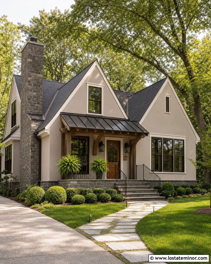 Taupe Of The Morning House With Slate Stone - 30 Greige House Design With Stone Accents Ideas