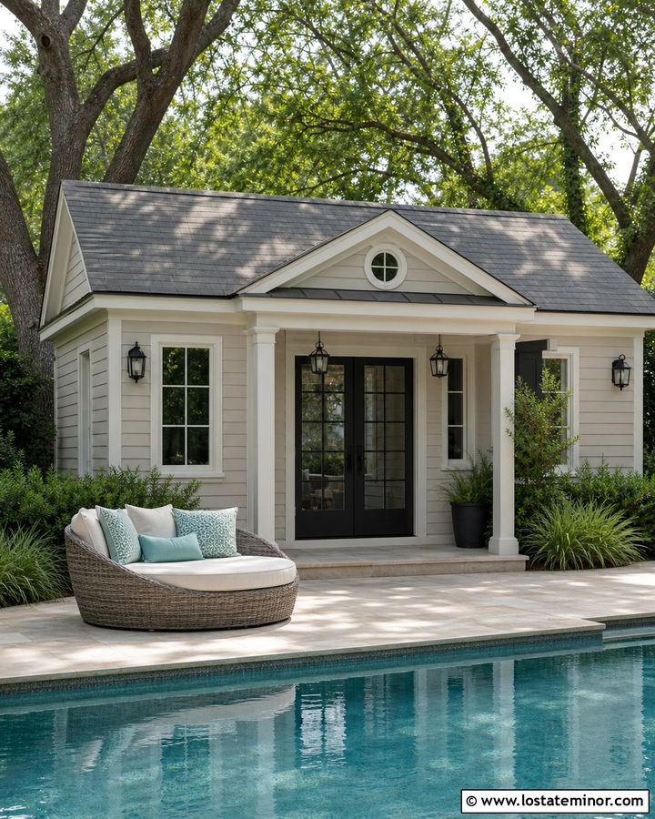 Taupe Pool House With Round Daybed - 30 Taupe House Design With Daybed Ideas