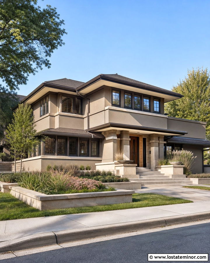 Taupe Prairie House With Bronze Window Frames - 30 Taupe House Design With Window Frames Ideas