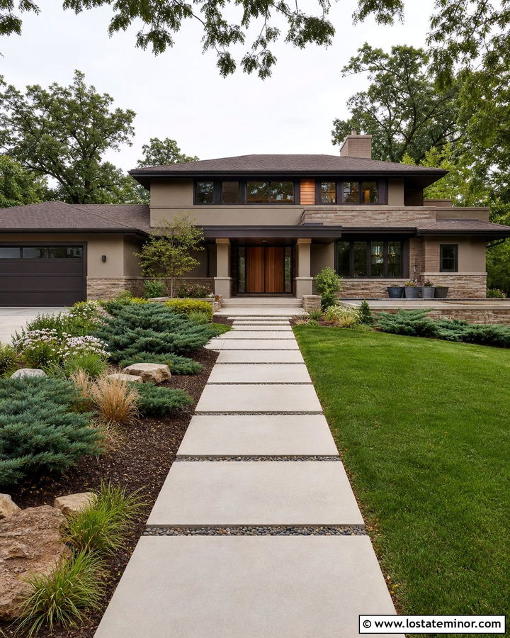 Taupe Prairie House With Limestone Walkway - 30 Taupe House Design With Walkway Ideas
