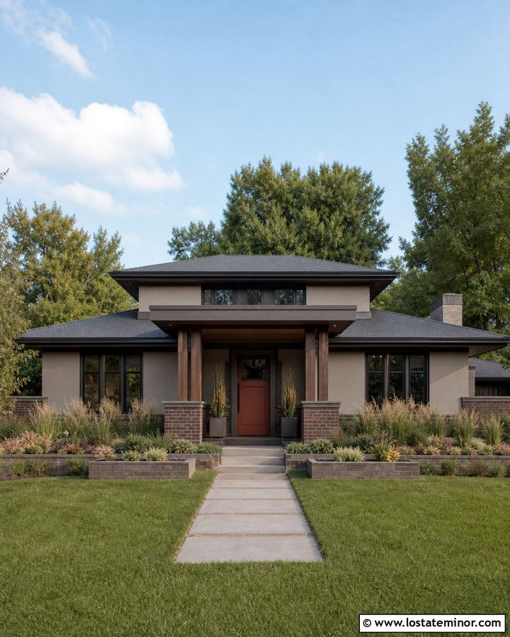 Taupe Prairie House With Rust Dutch Door - 30 Taupe House Design With Dutch Door Ideas