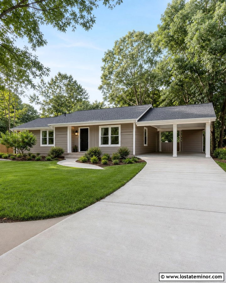 Taupe Ranch House With Attached Carport - 30 Taupe House Design With Carport Ideas