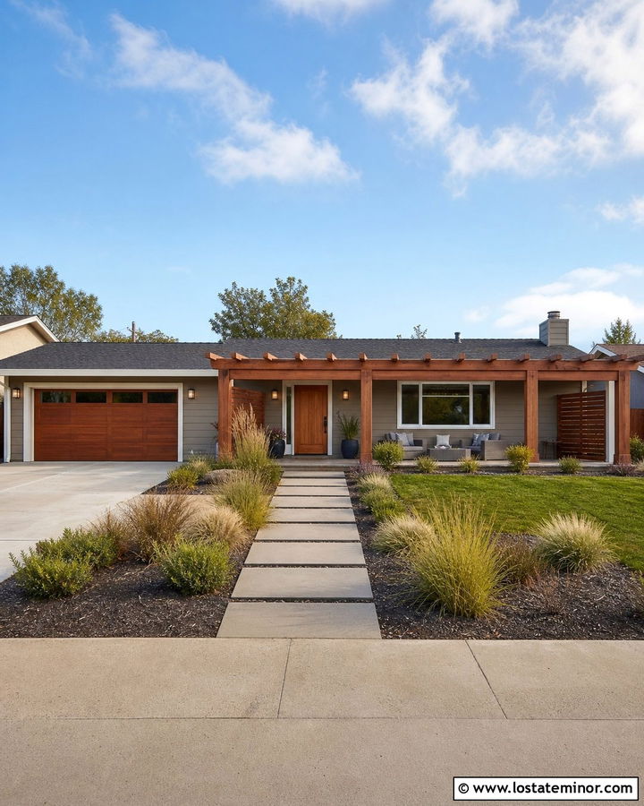 Taupe Ranch House With Attached Pergola - 30 Taupe House Design With Pergola Ideas