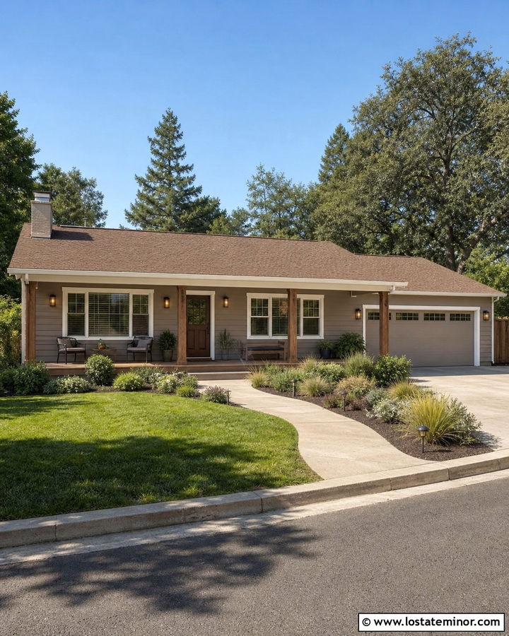 Taupe Ranch House With Covered Front Porch - 30 Taupe House Design With Front Porch Ideas