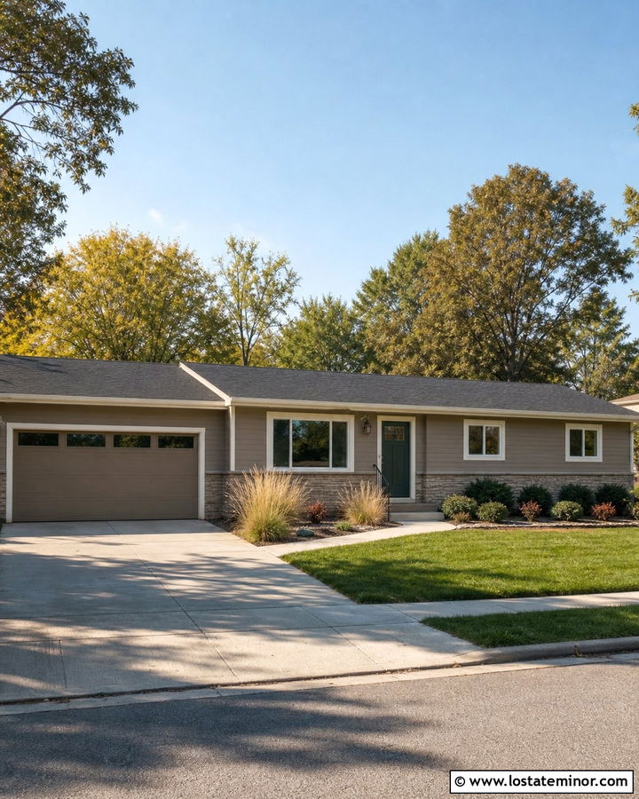 Taupe Ranch House With Matching Garage Door - 30 Taupe House Design With Garage Door Ideas