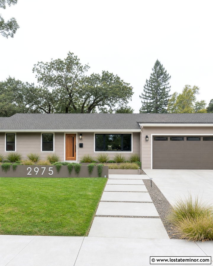 Taupe Ranch House With Planter Wall Numbers - 30 Taupe House Design With House Numbers Ideas