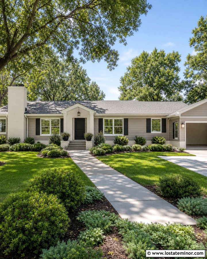 Taupe Ranch House With White Brick Accents - 30 Taupe House Design With Accents Ideas