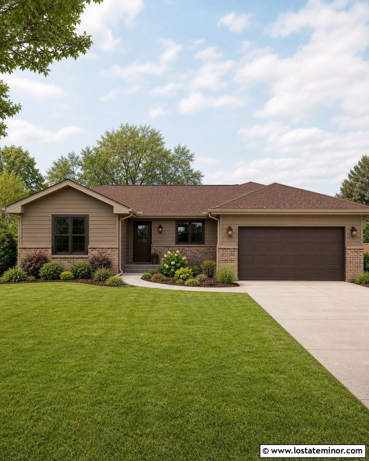 Taupe Ranch With Dark Brown Window Frames - 30 Taupe House Design With Window Frames Ideas