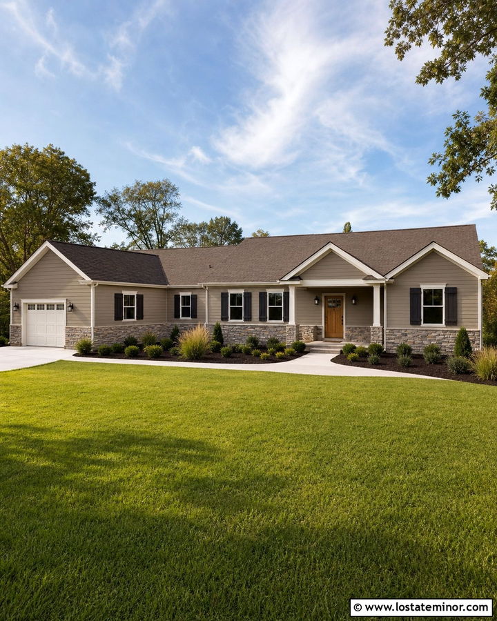 Taupe Ranch With Ledgestone Wainscoting - 30 Taupe House Design With Wainscoting Ideas