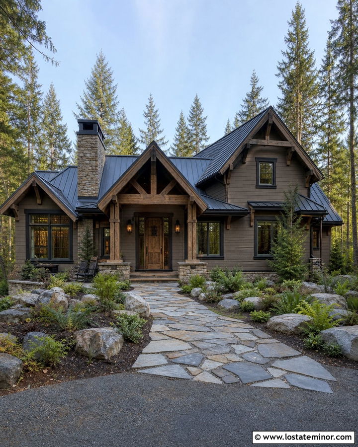Taupe Rustic Cabin With Dark Bronze Lighting - 30 Taupe House Design With Lighting Ideas