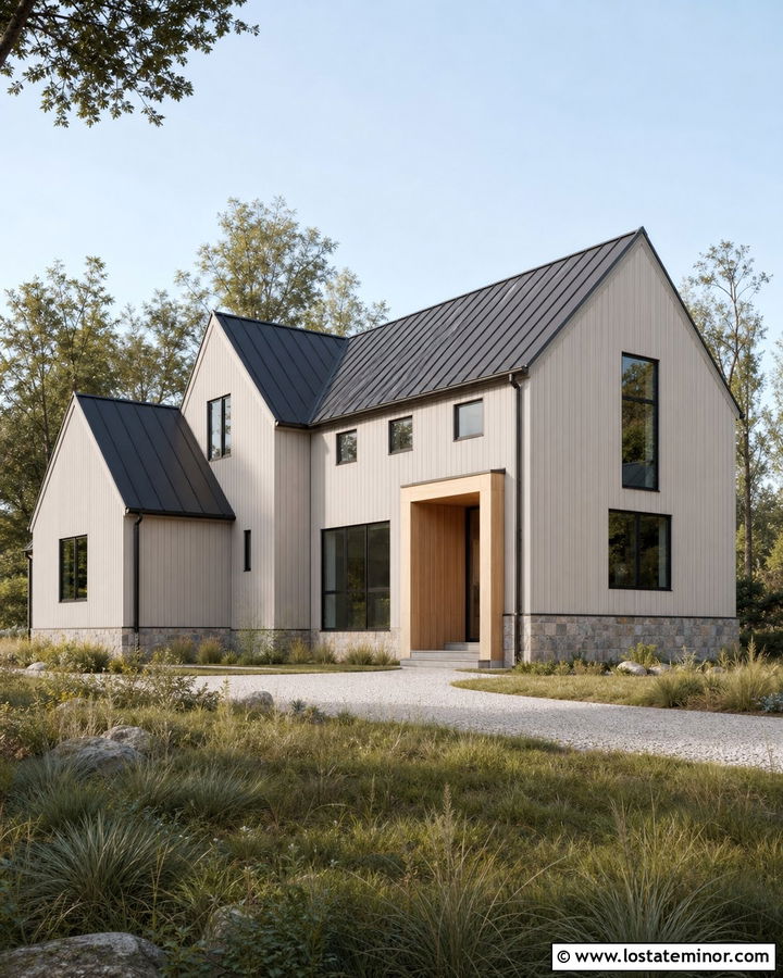 Taupe Scandinavian House With Graphite Window Frames - 30 Taupe House Design With Window Frames Ideas