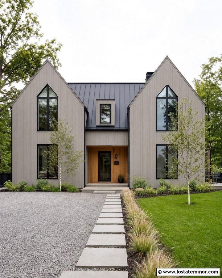 Taupe Scandinavian House With Simple Gables - 30 Taupe House Design With Gables Ideas