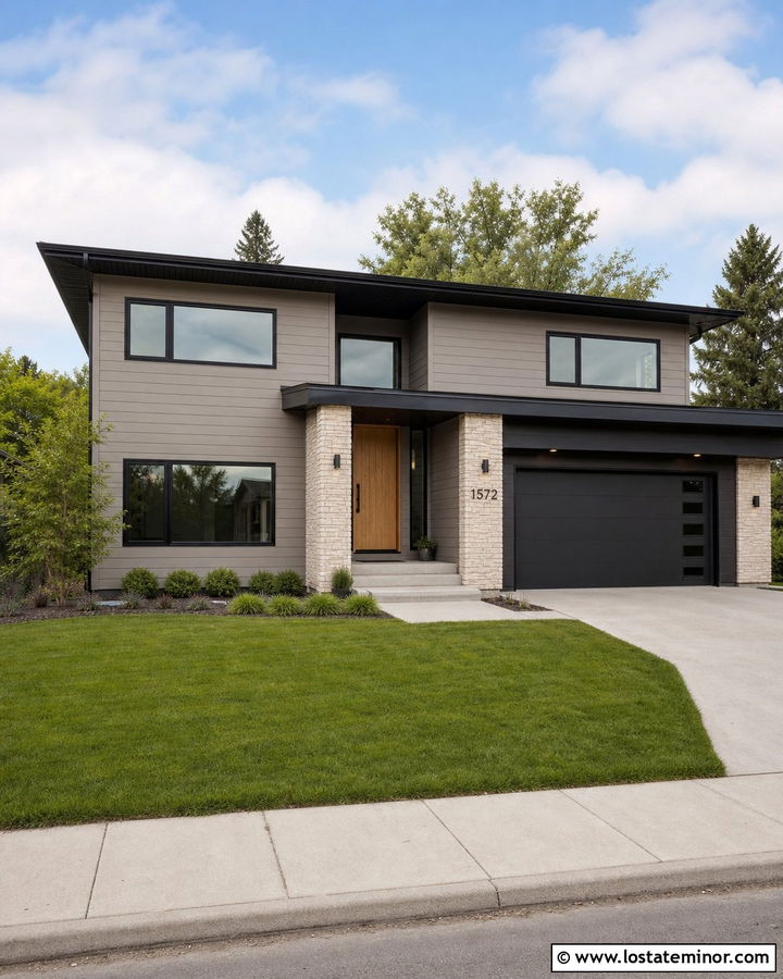 Taupe Siding With Black Trim - 30 Taupe House Design With Siding Ideas
