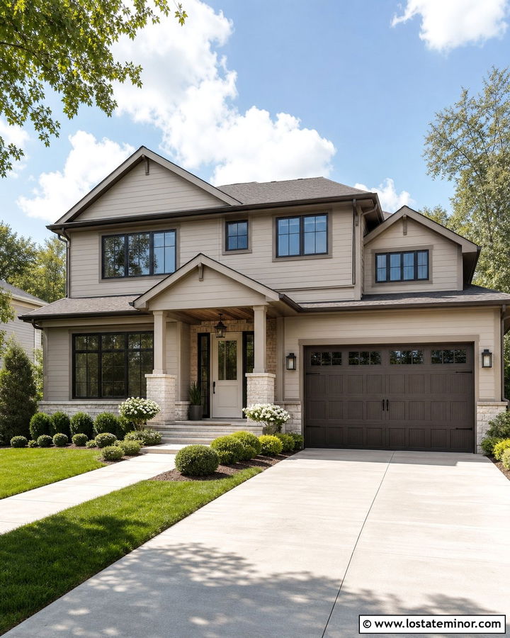 Taupe Siding With Bronze Windows - 30 Taupe House Design With Siding Ideas
