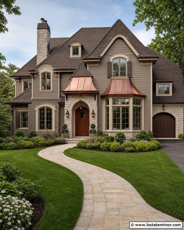 Taupe Siding With Copper Accents - 30 Taupe House Design With Siding Ideas