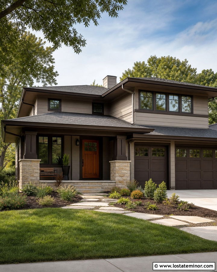 Taupe Siding With Dark Brown Trim - 30 Taupe House Design With Siding Ideas