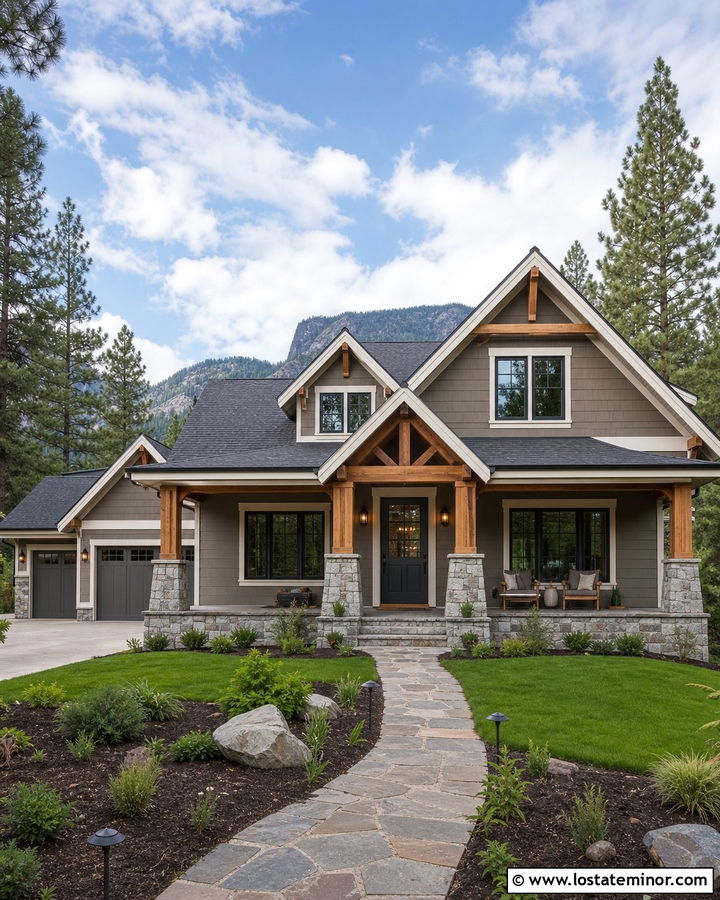 Taupe Siding With Gray Stone - 30 Taupe House Design With Siding Ideas