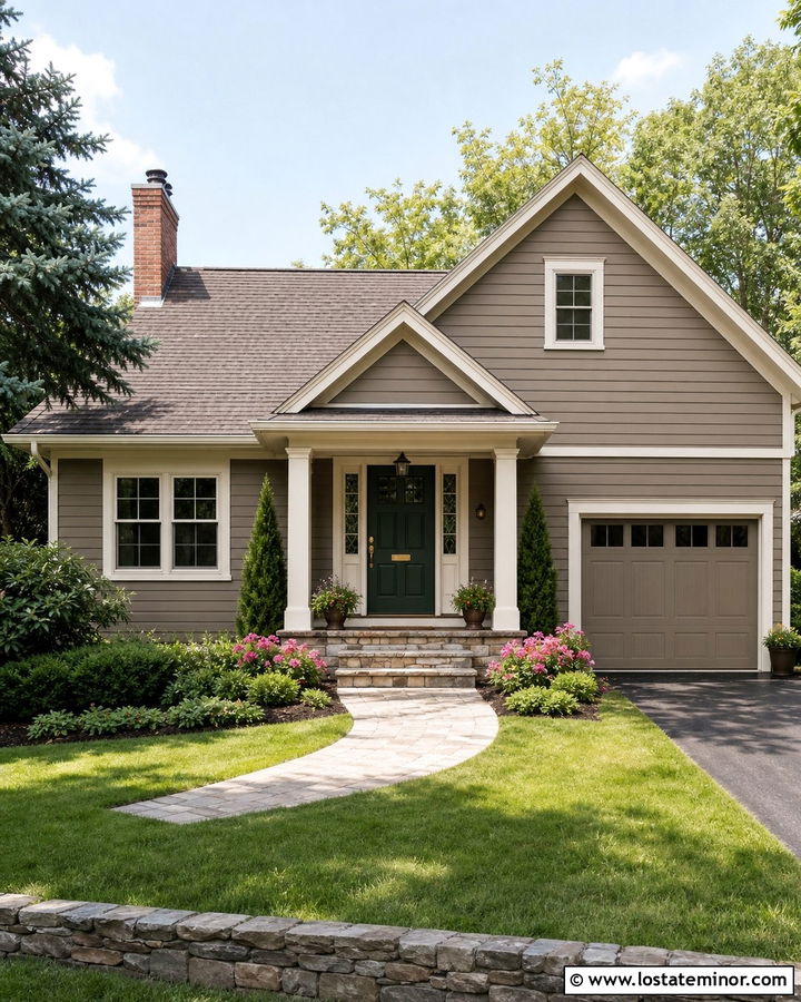 Taupe Siding With Green Front Door - 30 Taupe House Design With Siding Ideas