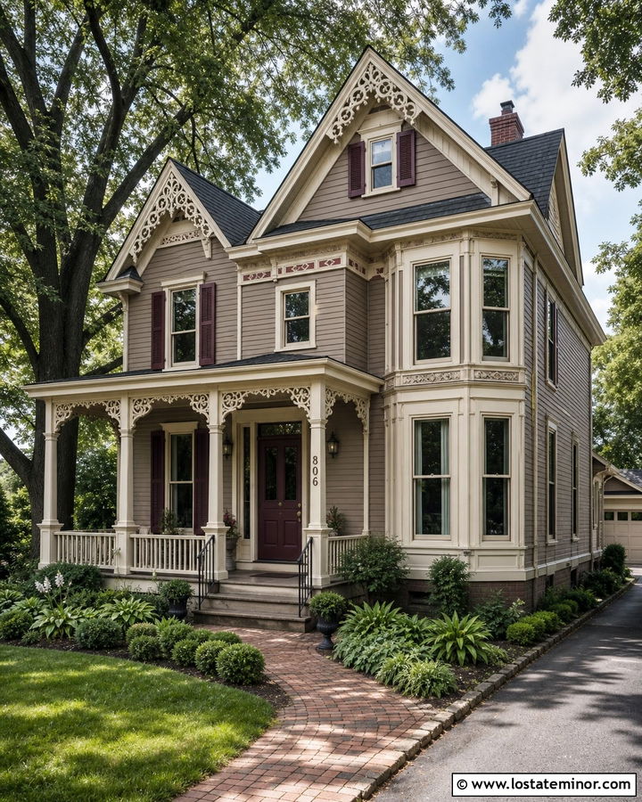 Taupe Siding With Plum Accents - 30 Taupe House Design With Siding Ideas