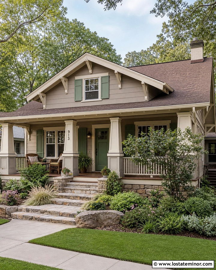 Taupe Siding With Sage Green Accents - 30 Taupe House Design With Siding Ideas
