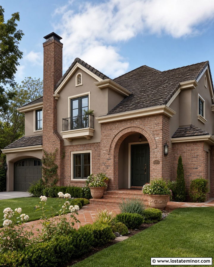 Taupe Siding With Terracotta Brick - 30 Taupe House Design With Siding Ideas