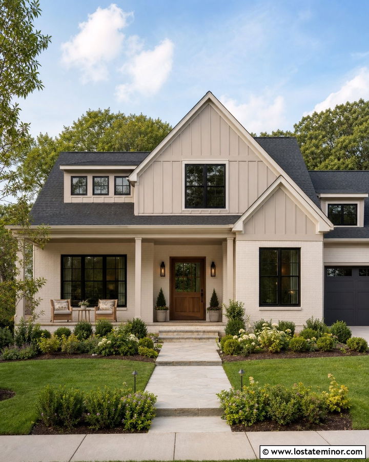 Taupe Siding With White Brick - 30 Taupe House Design With Siding Ideas