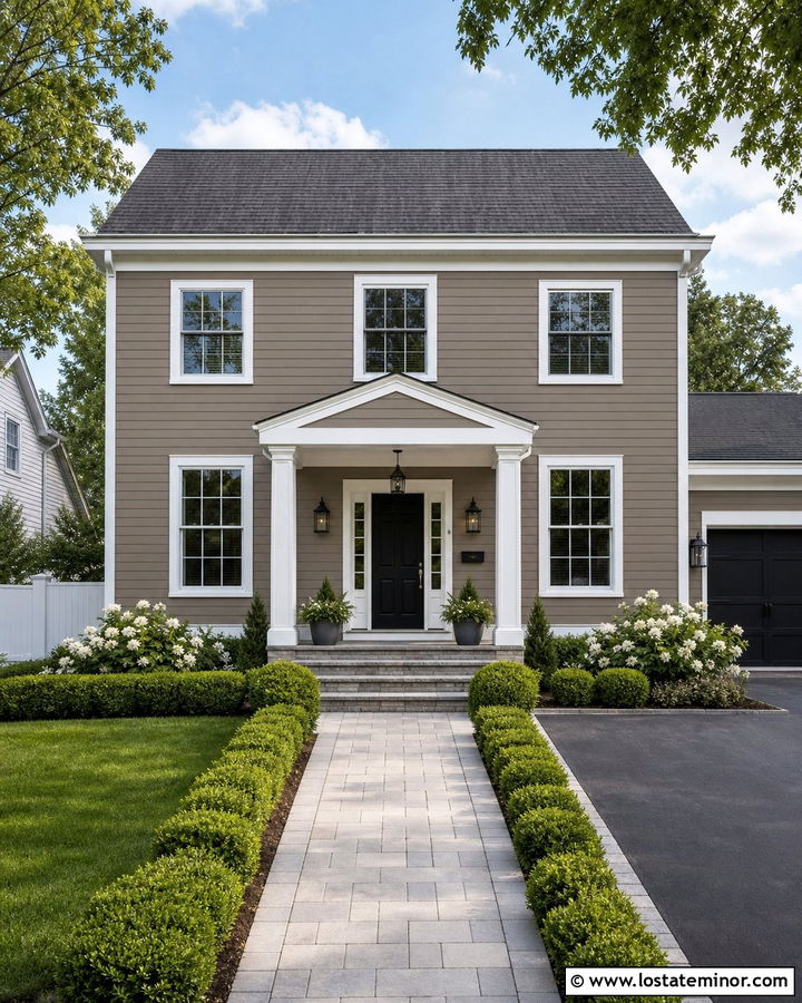 Taupe Siding With White Trim - 30 Taupe House Design With Siding Ideas
