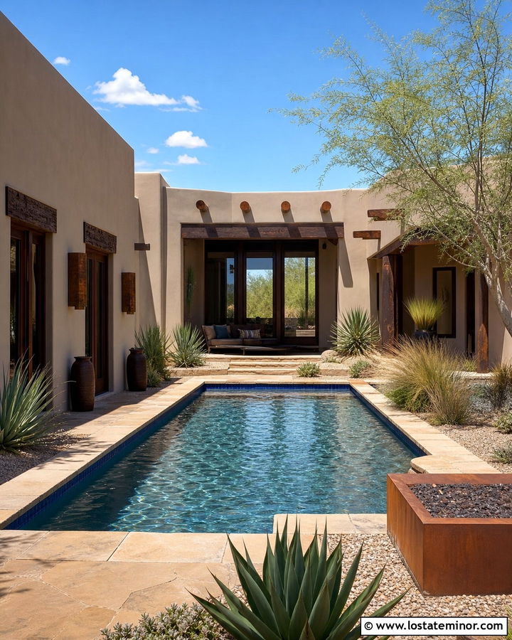 Taupe Southwest House With Courtyard Pool - 30 Taupe House Design With Swimming Pool Ideas