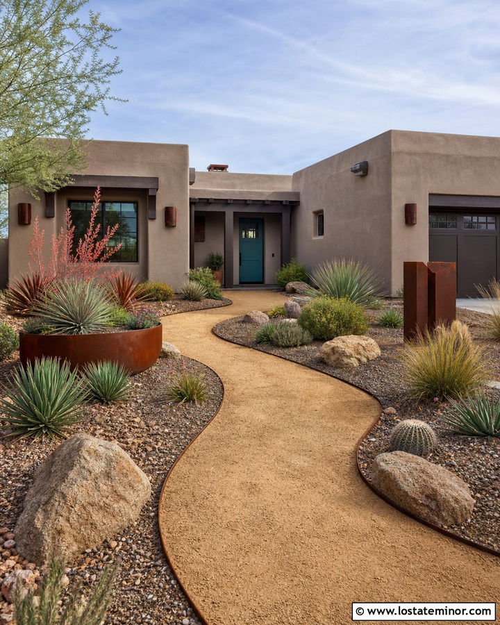 Taupe Southwest House With Decomposed Granite Walkway - 30 Taupe House Design With Walkway Ideas