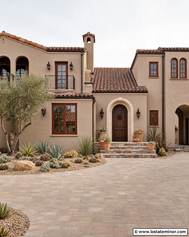 Taupe Spanish House With Clay Window Frames - 30 Taupe House Design With Window Frames Ideas