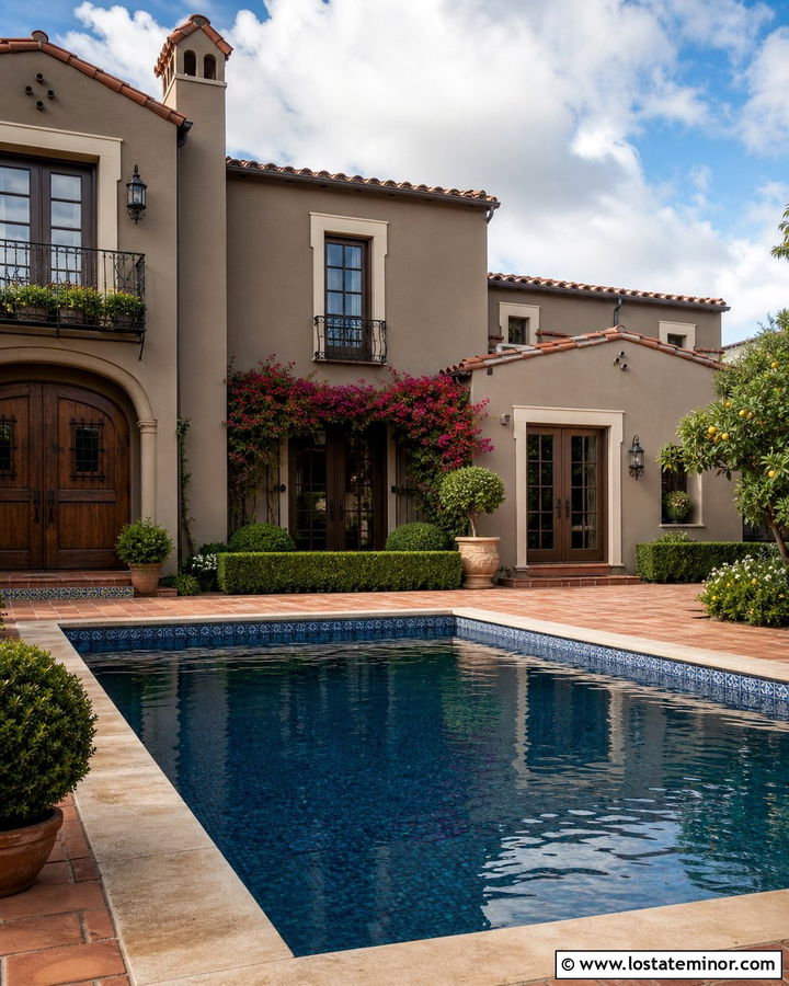 Taupe Spanish House With Tile Pool - 30 Taupe House Design With Swimming Pool Ideas