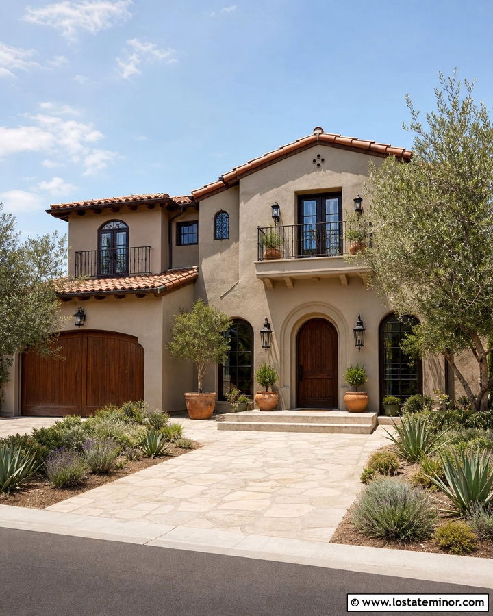 Taupe Spanish Revival House With Iron Lighting - 30 Taupe House Design With Lighting Ideas