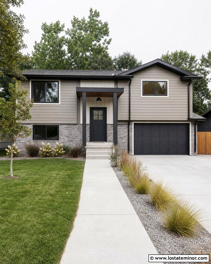 Taupe Split Level With Charcoal Dutch Door - 30 Taupe House Design With Dutch Door Ideas