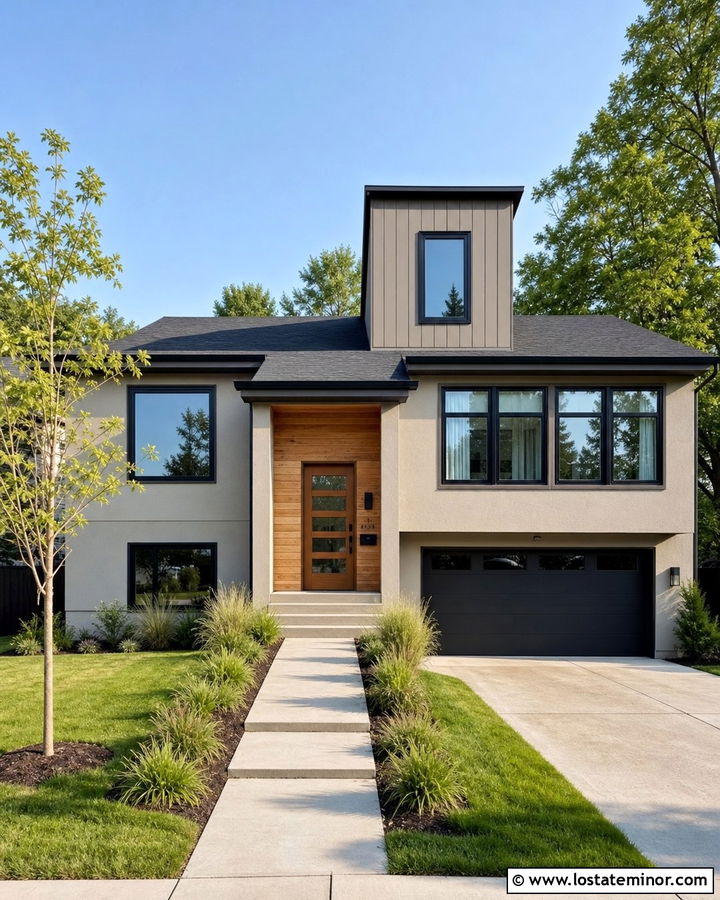 Taupe Split Level With Modern Dormer - 30 Taupe House Design With Dormers Ideas