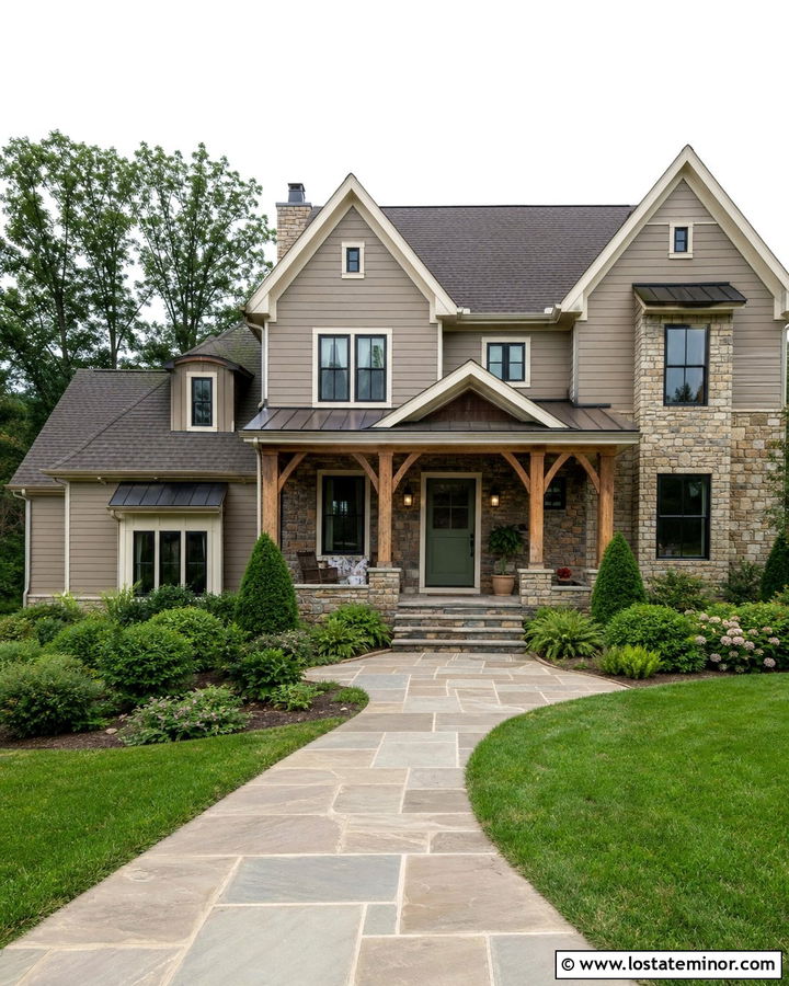Taupe Stone House With Moss Green Dutch Door - 30 Taupe House Design With Dutch Door Ideas