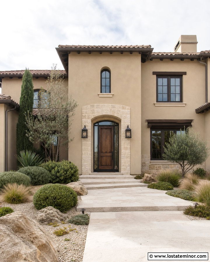 Taupe Stucco House With Bronze Storm Door - 30 Taupe House Design With Storm Door Ideas