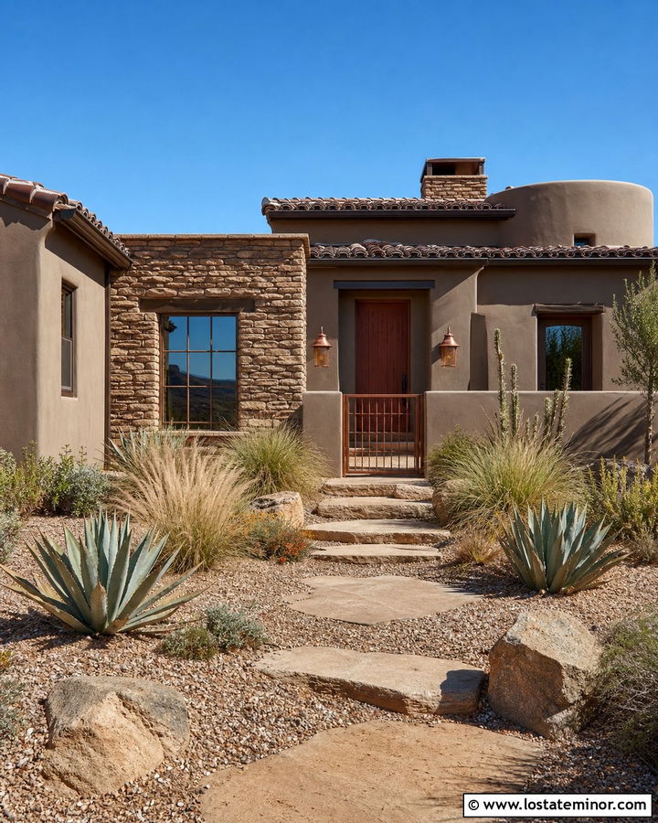 Taupe Stucco House With Copper Window Frames - 30 Taupe House Design With Window Frames Ideas