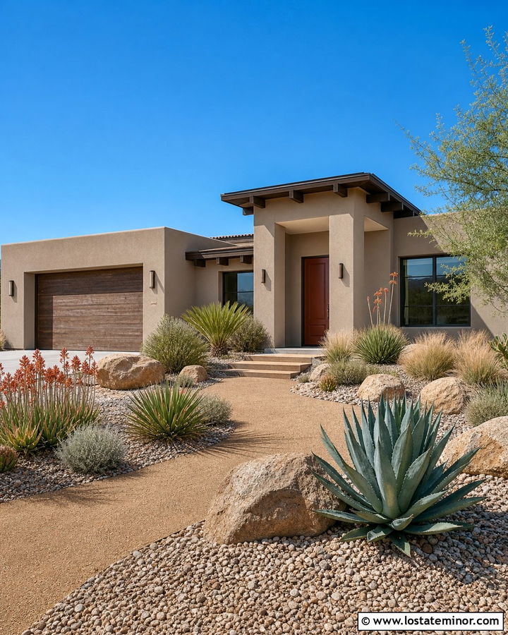 Taupe Stucco House With Desert Landscaping - 30 Taupe House Design With Landscaping Ideas