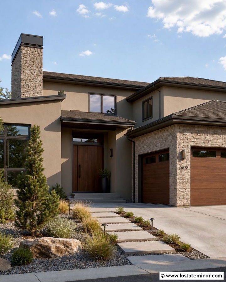 Taupe Stucco House With Ledgestone - 30 Taupe House Design With Stone Accents Ideas