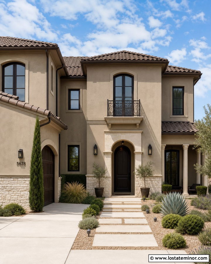 Taupe Stucco House With Limestone Wainscoting - 30 Taupe House Design With Wainscoting Ideas