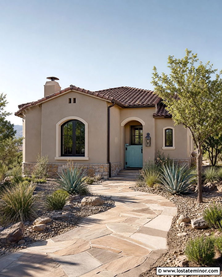 Taupe Stucco House With Turquoise Dutch Door - 30 Taupe House Design With Dutch Door Ideas