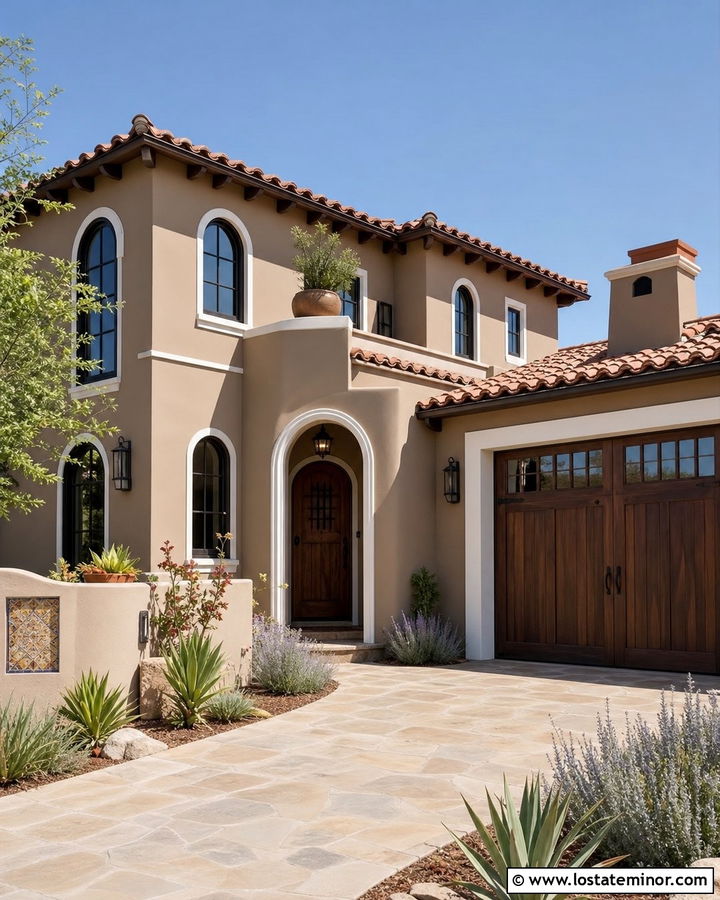 Taupe Stucco House With White Trim - 30 Taupe House Design With Trim Ideas