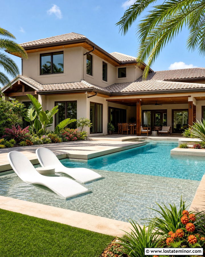Taupe Tropical House With Resort Pool - 30 Taupe House Design With Swimming Pool Ideas