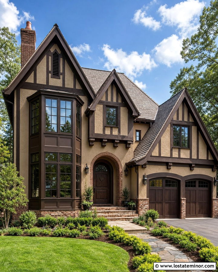 Taupe Tudor House With Brown Trim - 30 Taupe House Design With Trim Ideas