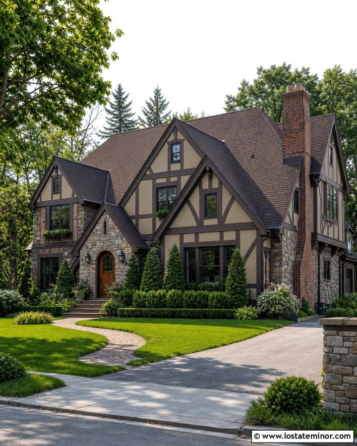 Taupe Tudor House With Cross Gables - 30 Taupe House Design With Gables Ideas