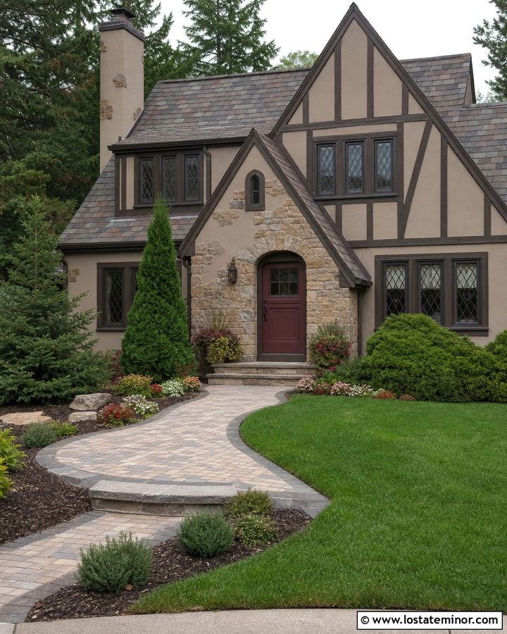 Taupe Tudor With Burgundy Dutch Door - 30 Taupe House Design With Dutch Door Ideas